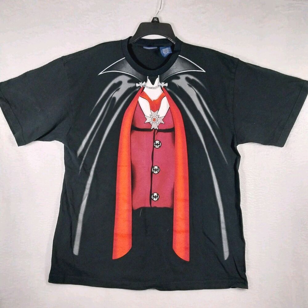 Vtg Dracula Vampire Costume T Shirt L Black Faux Tuxedo Vest Halloween #E92